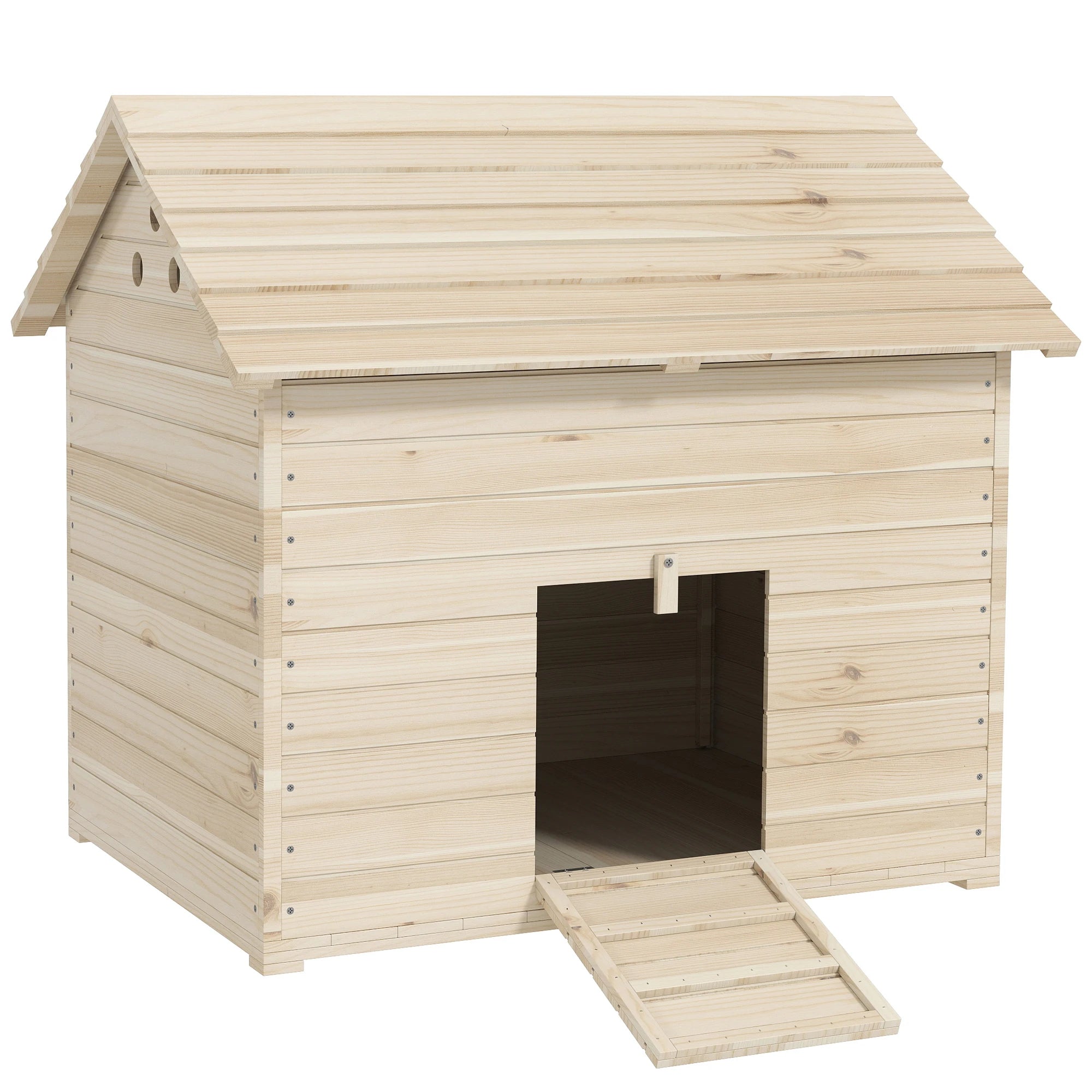 Wooden Duck House with Openable Roof Front Door Ramp Raised Base and Air Holes for Small Animals and Poultry