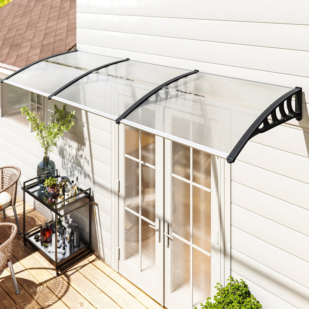 Front Door Canopy, Outdoor Awning, 303 x 96cm Rain Shelter, Clear