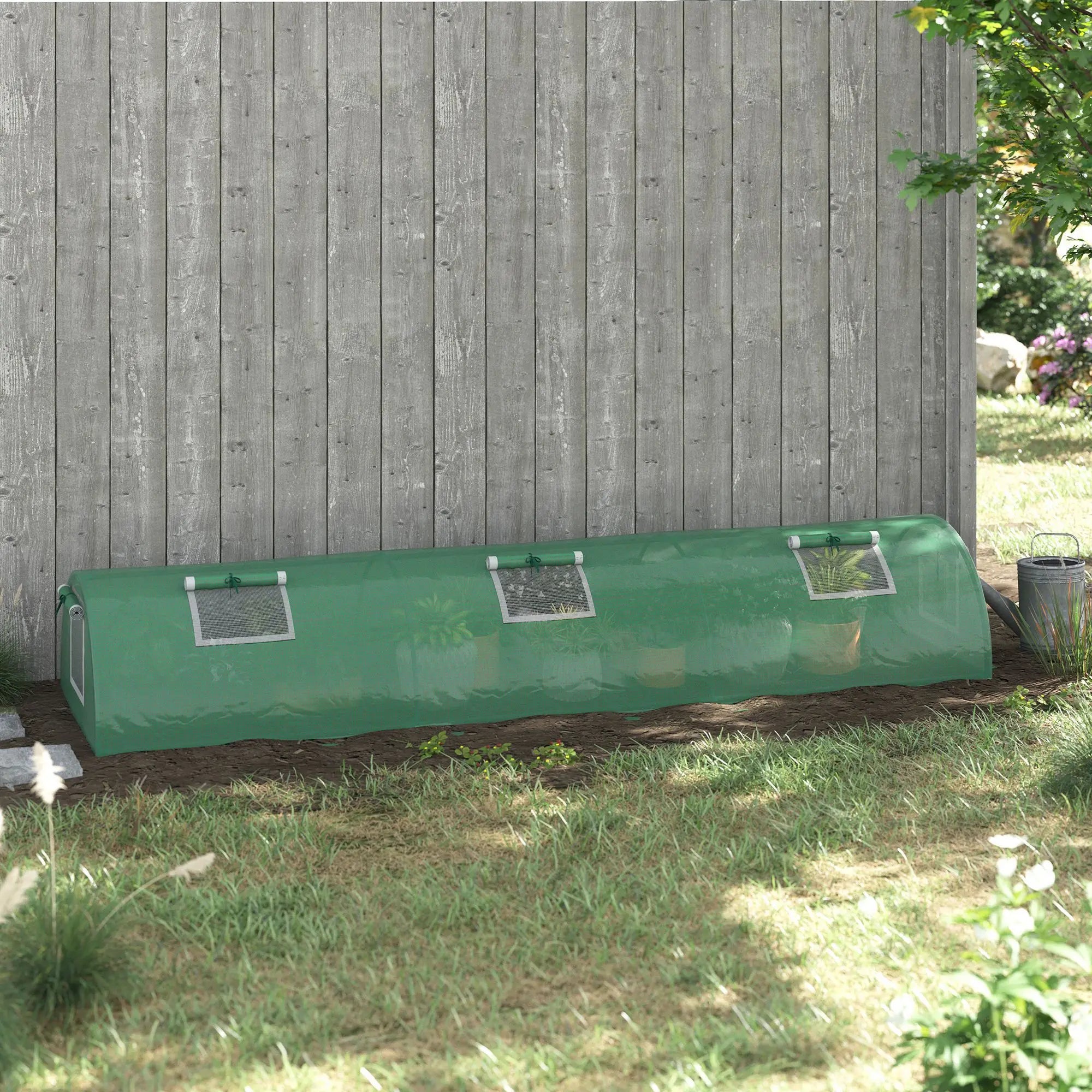 3m Portable Mini Tunnel Greenhouse with 5 Mesh Windows, Reinforced PE Cover and Steel Frame