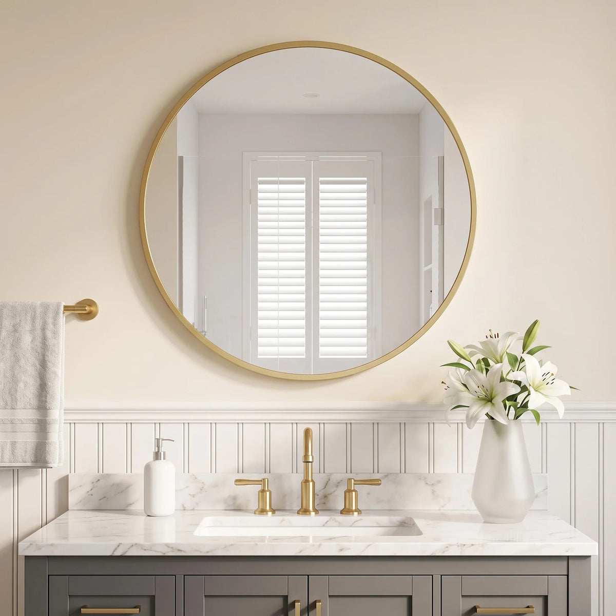 Round Wall Mirror with Aluminium Frame, 61cm, Gold Tone