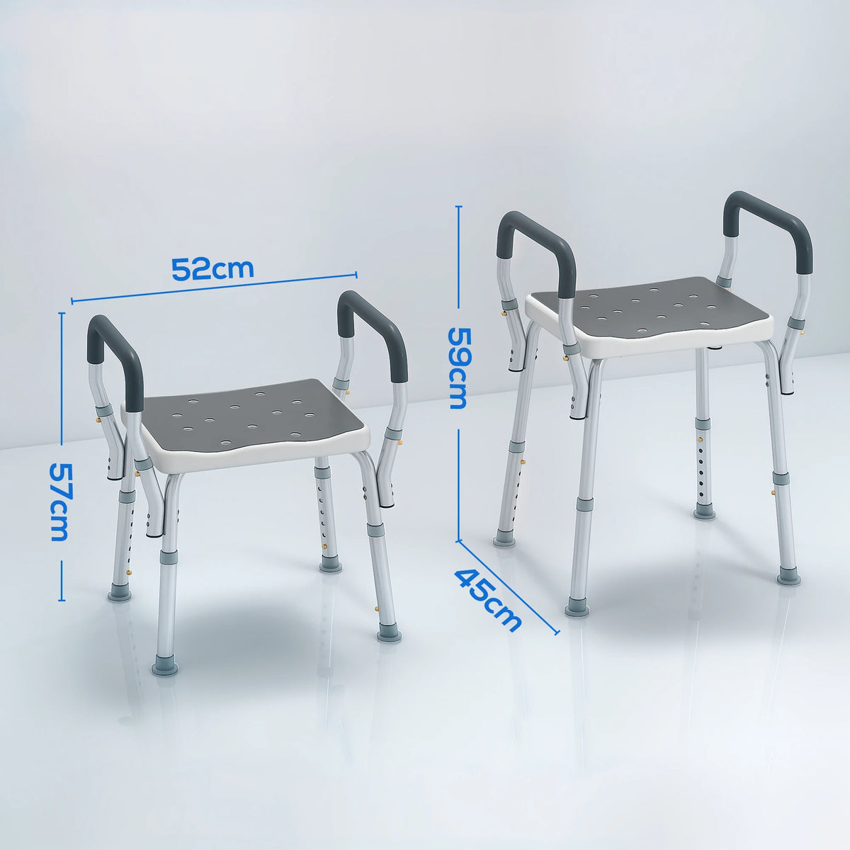 Shower Stool Height Adjustable 57-69cm 6 Levels EVA Padded Seat Aluminium Frame Anti Slip Rubber Feet Grey