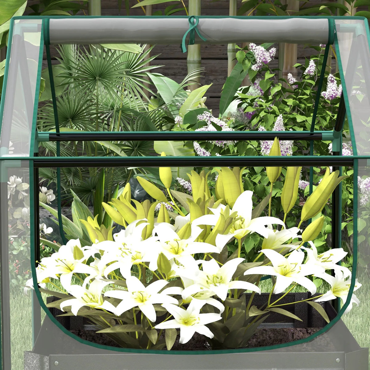 Raised Garden Bed with Greenhouse Cover, Planter Box, Clear and Dark Grey