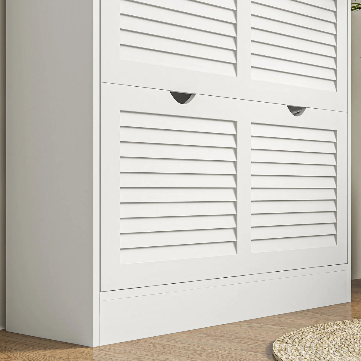 Slim Shoe Storage Cabinet with 2 Flip Drawers for Entryway, White