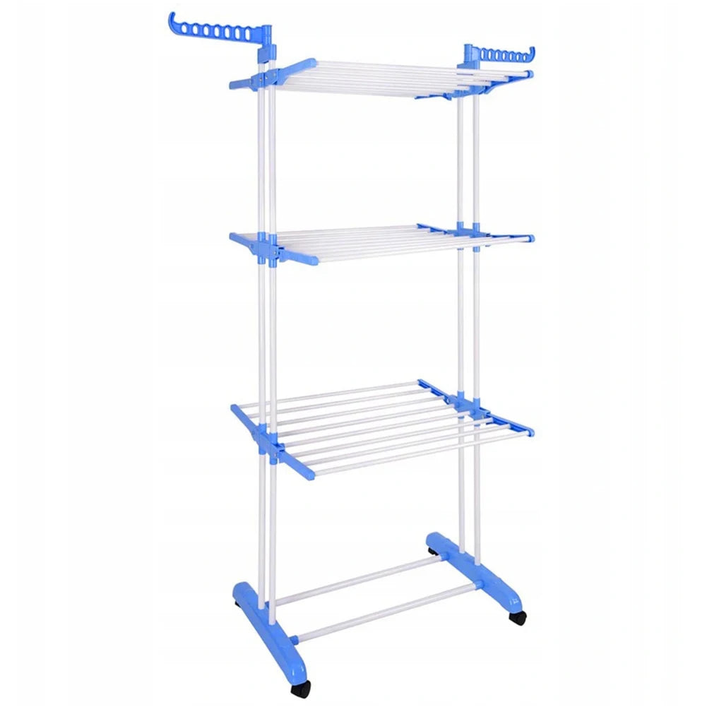 4-Tier Foldable Clothes Airer with Wheels and Side Wings, Rolling Laundry Drying Rack