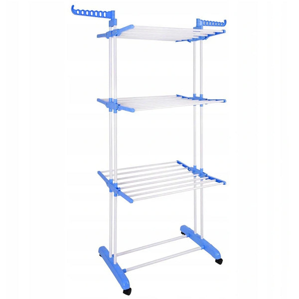 4-Tier Foldable Clothes Airer with Wheels and Side Wings, Rolling Laundry Drying Rack