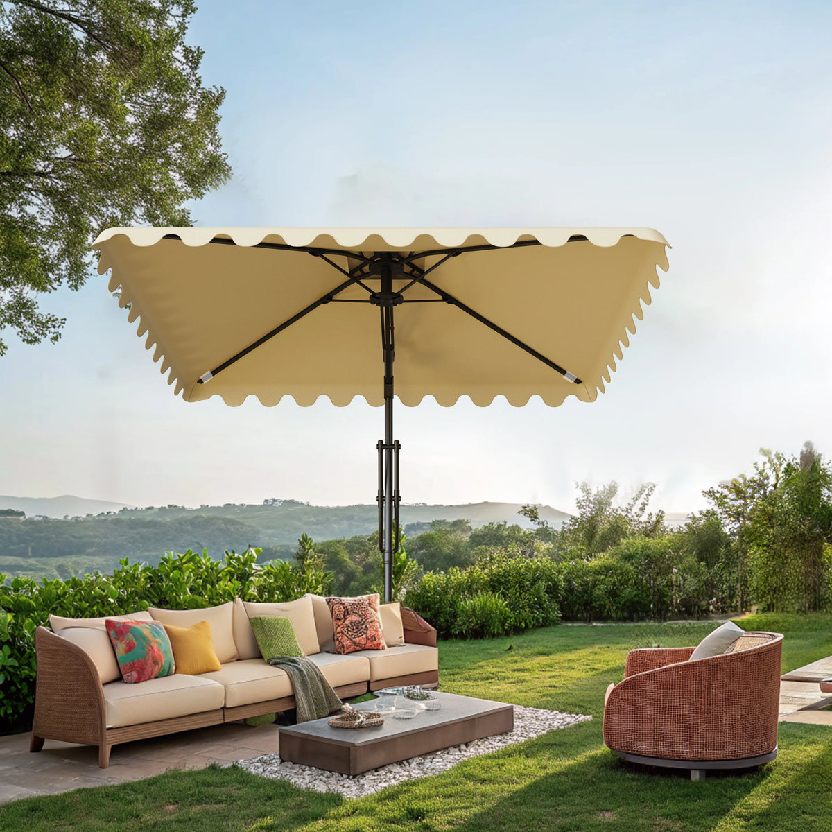 Square Cantilever Patio Umbrella, 2.5m Double Top Design, Khaki
