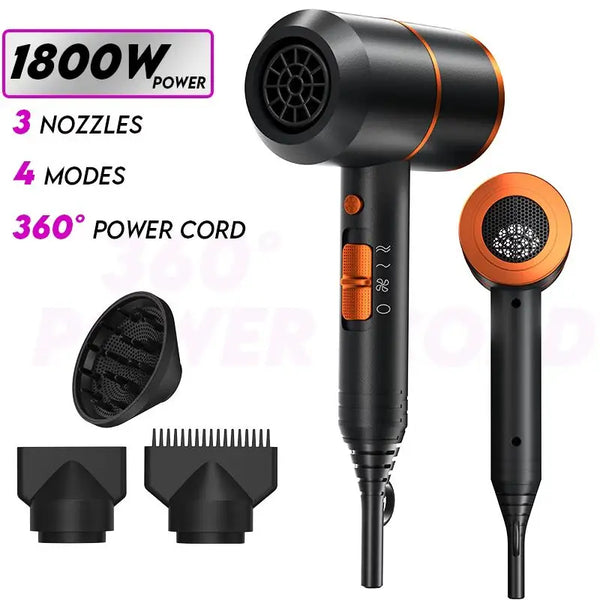Ionic Hair Dryer with 2 Concentrator Nozzles and Diffuser, 3 Heat Settings and Cool Shot