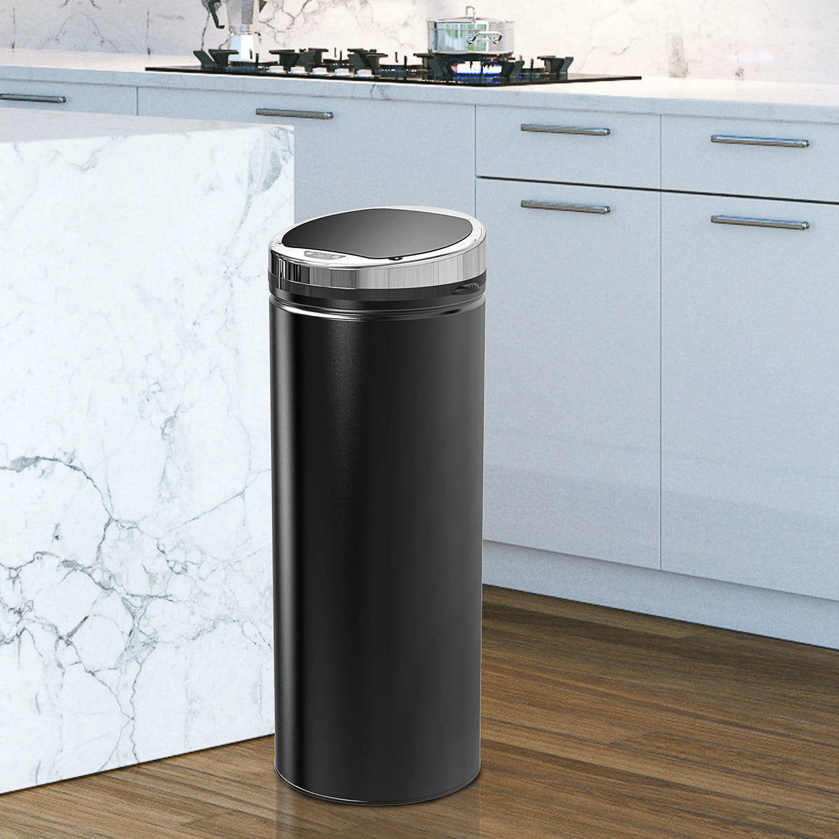 Black 50 litre stainless steel automatic sensor kitchen bin