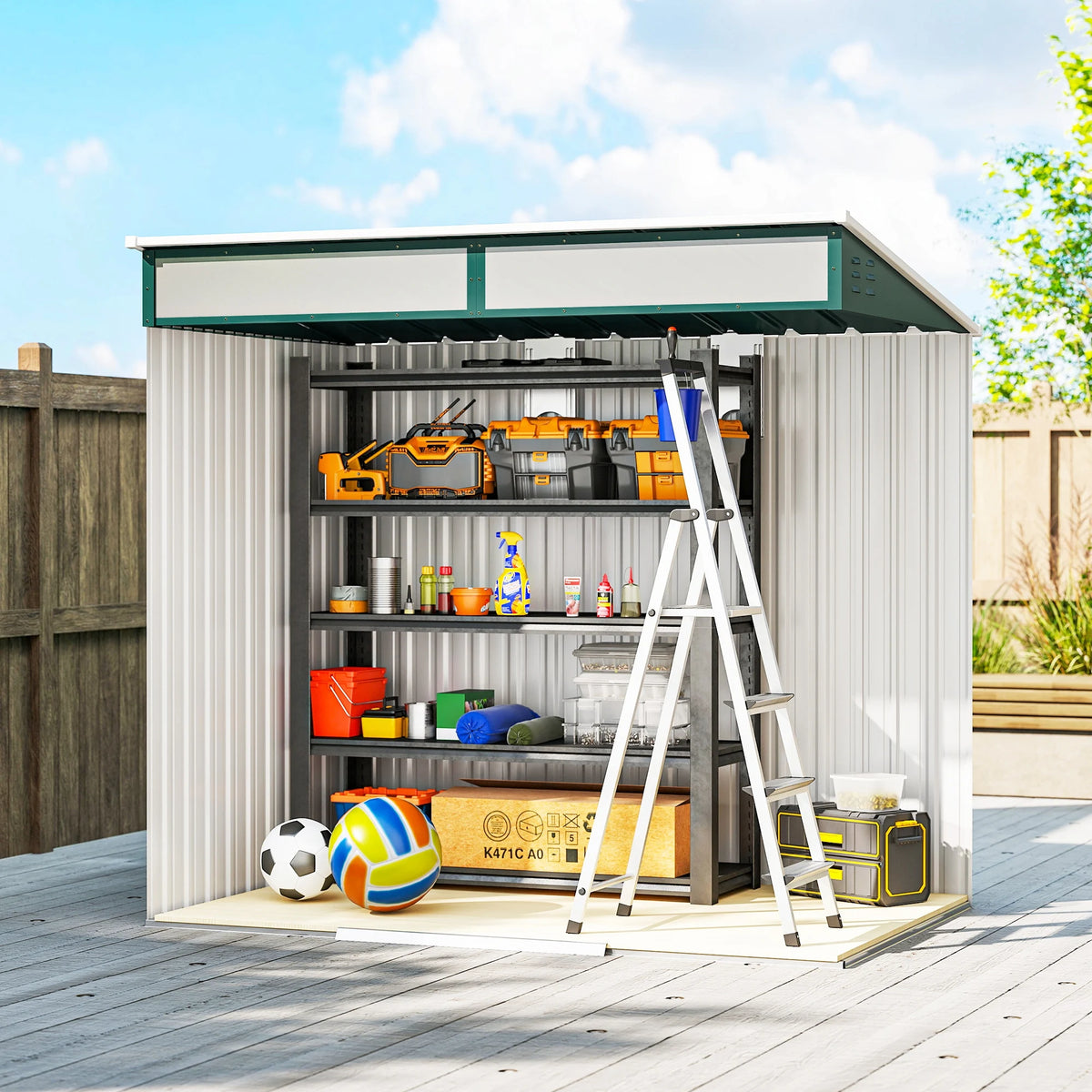 6.5 x 4ft Lockable Metal Garden Shed with Sliding Doors and Foundation Kit, Green
