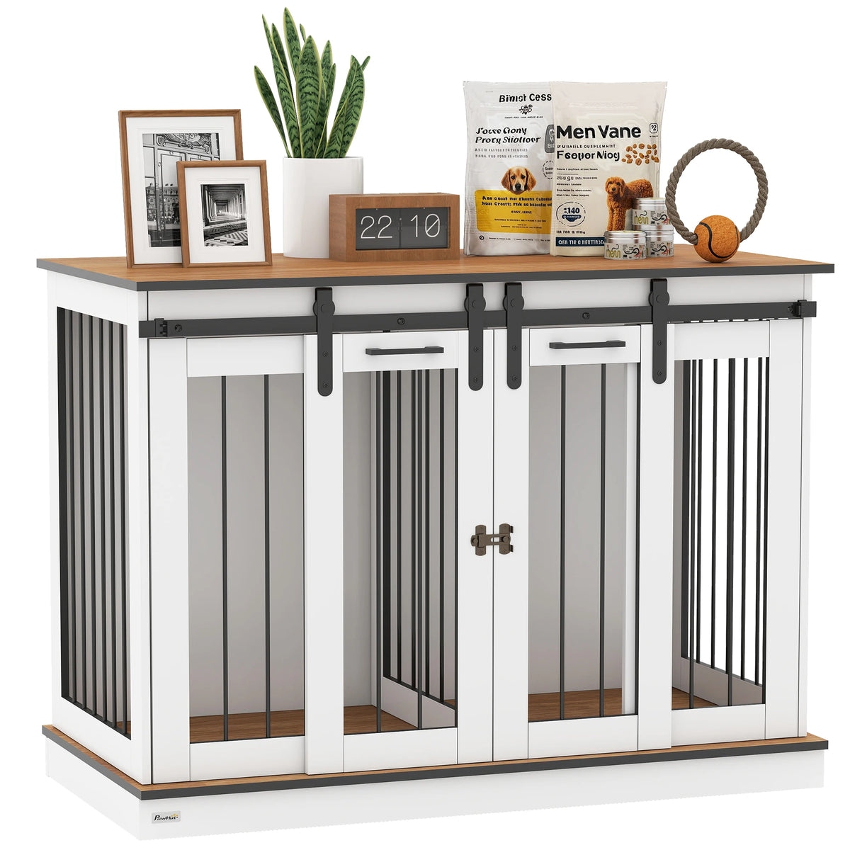 Dog Crate End Table with Divider and Washable Cushion, 120cm