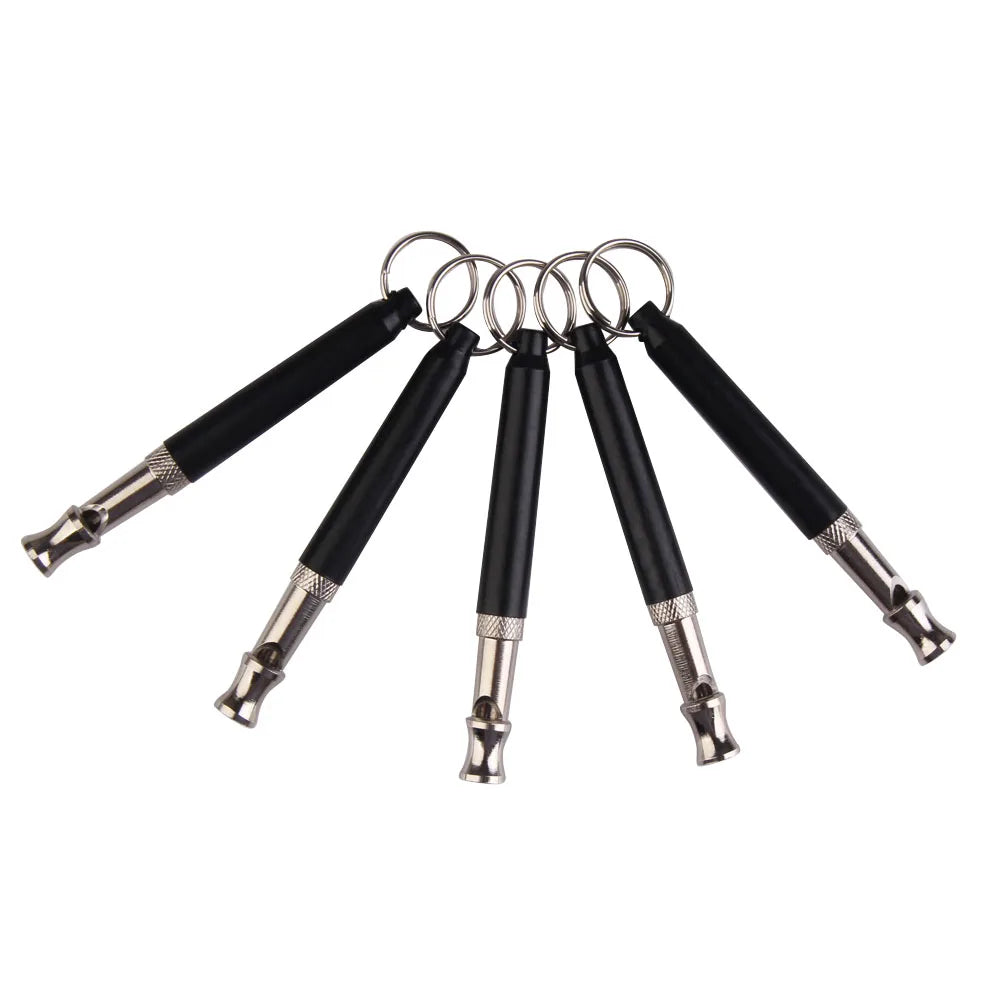 Ultrasonic Dog Training Whistle Copper Adjustable Silent Whistle with Keyring 9cm Silver and Black
