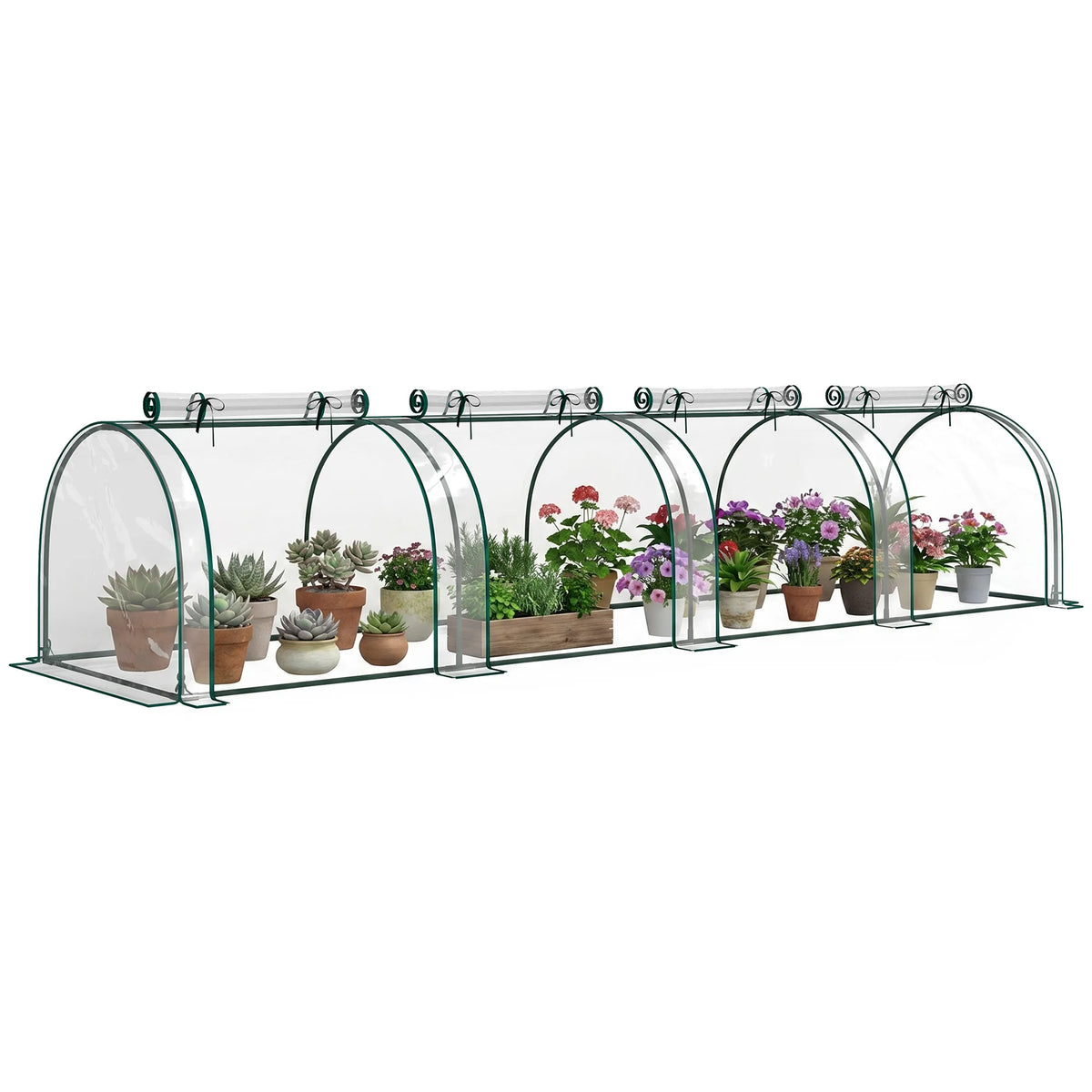 Tunnel Greenhouse Grow House with Steel Frame and Zipped Doors