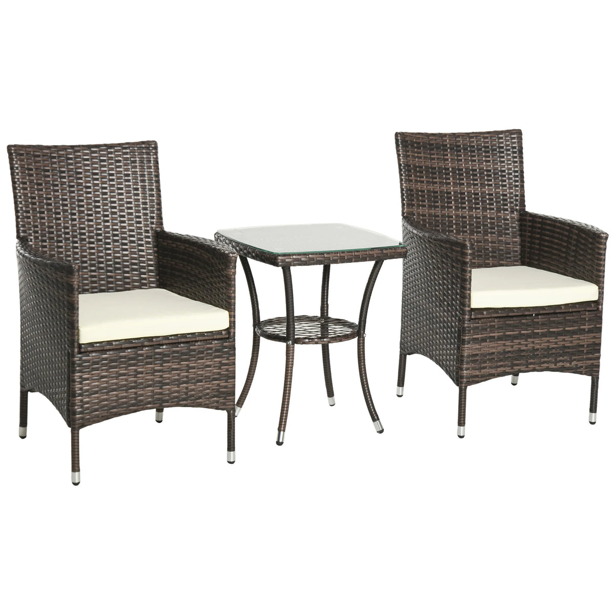 Rattan Bistro Set, Garden Chairs and Table, Patio Outdoor Furniture, Brown