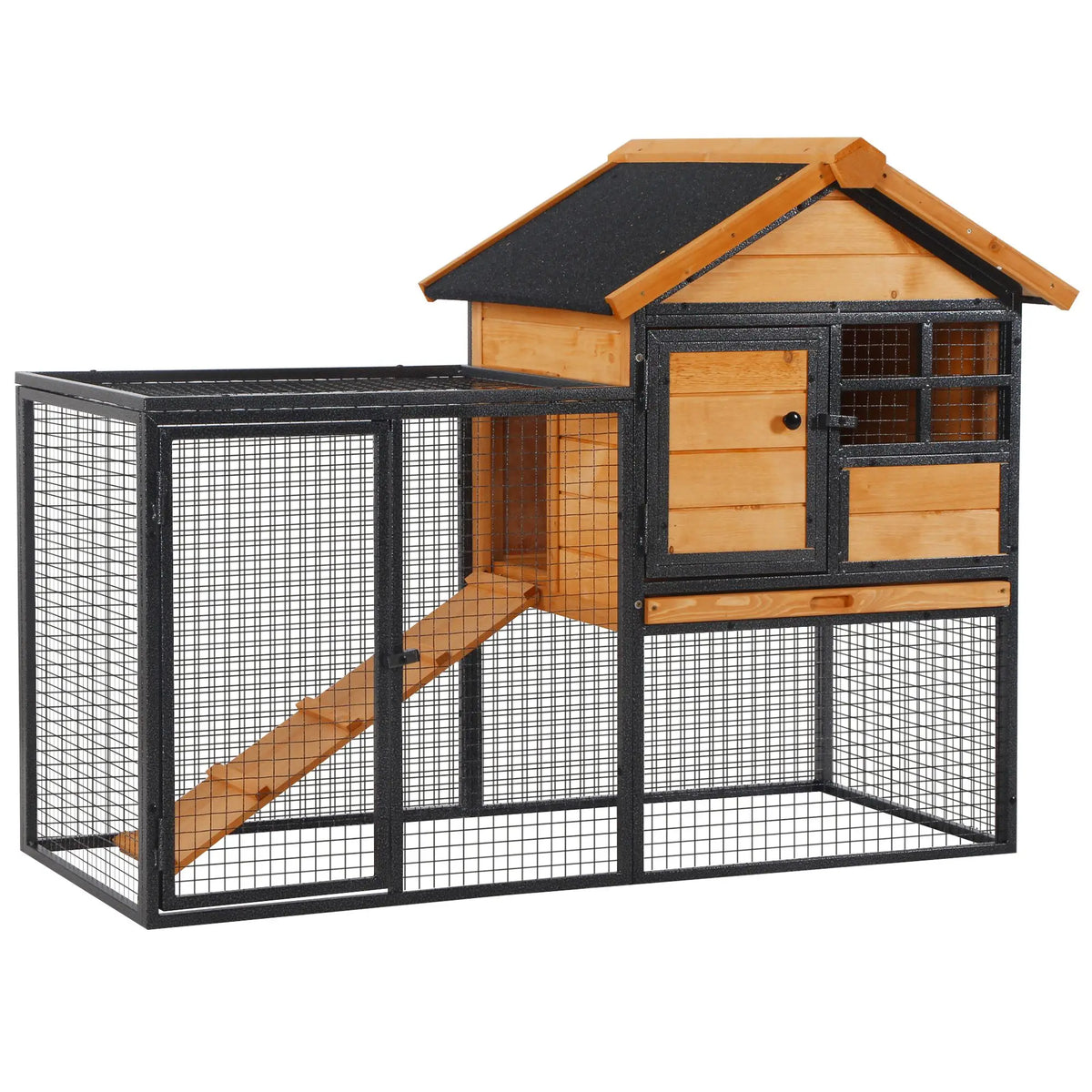 Elevated Rabbit Hutch 122x63x92cm Wood and Metal Outdoor Pet House with Run Ramp and Lockable Door