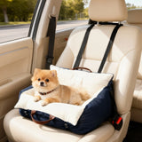 Dog Car Seat Booster with Double Security Straps Internal Tether Cushioned Cotton Canvas for Small Dogs under 5kg