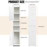 Tall White PVC Bathroom Cabinet 116cm with 2 Doors and 5 Tiers | Freestanding Waterproof Floor Storage Unit