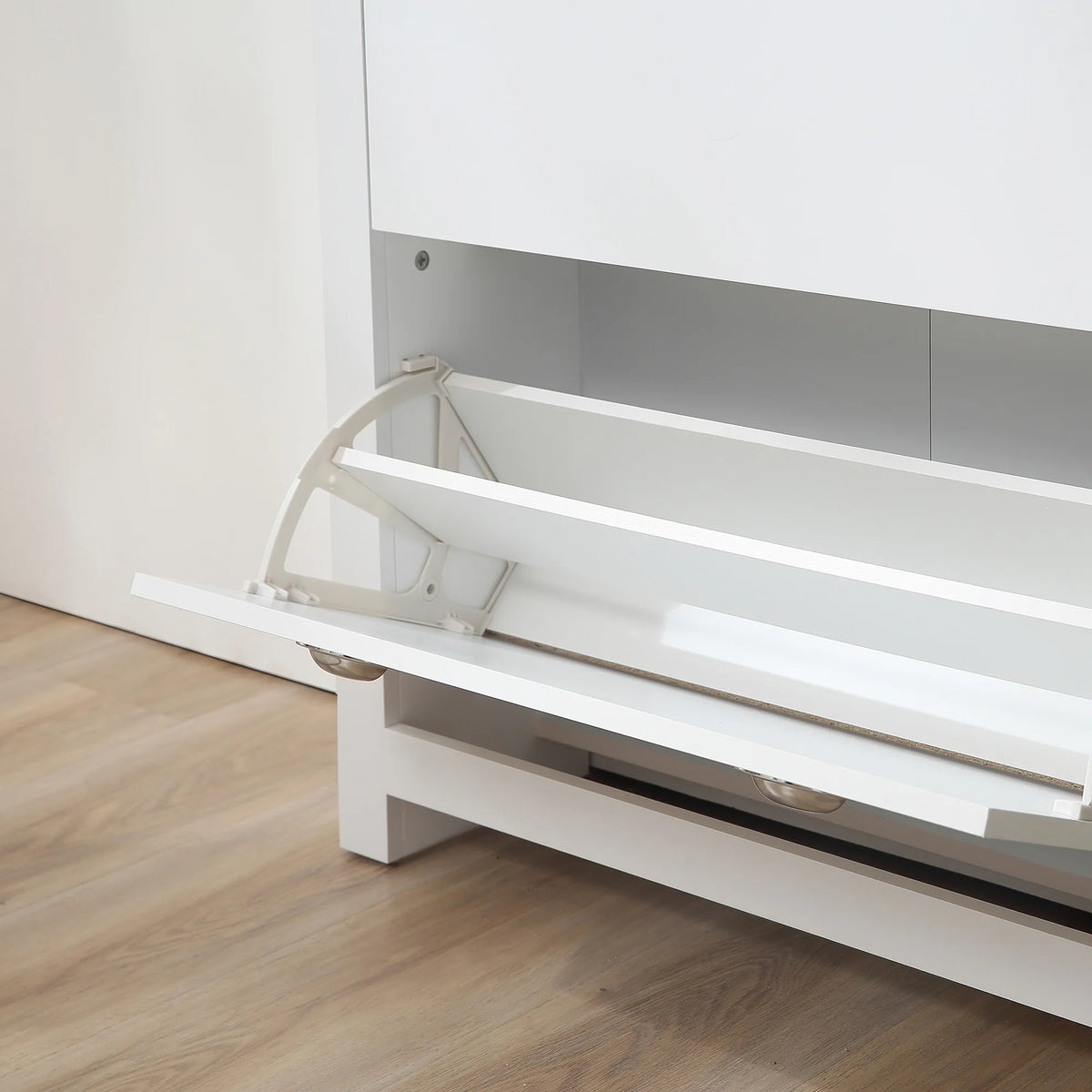 Narrow Shoe Cabinet with 2 Tipping Drawers for 12 Pairs up to UK Size 10 Adjustable Shelves Flat Top White