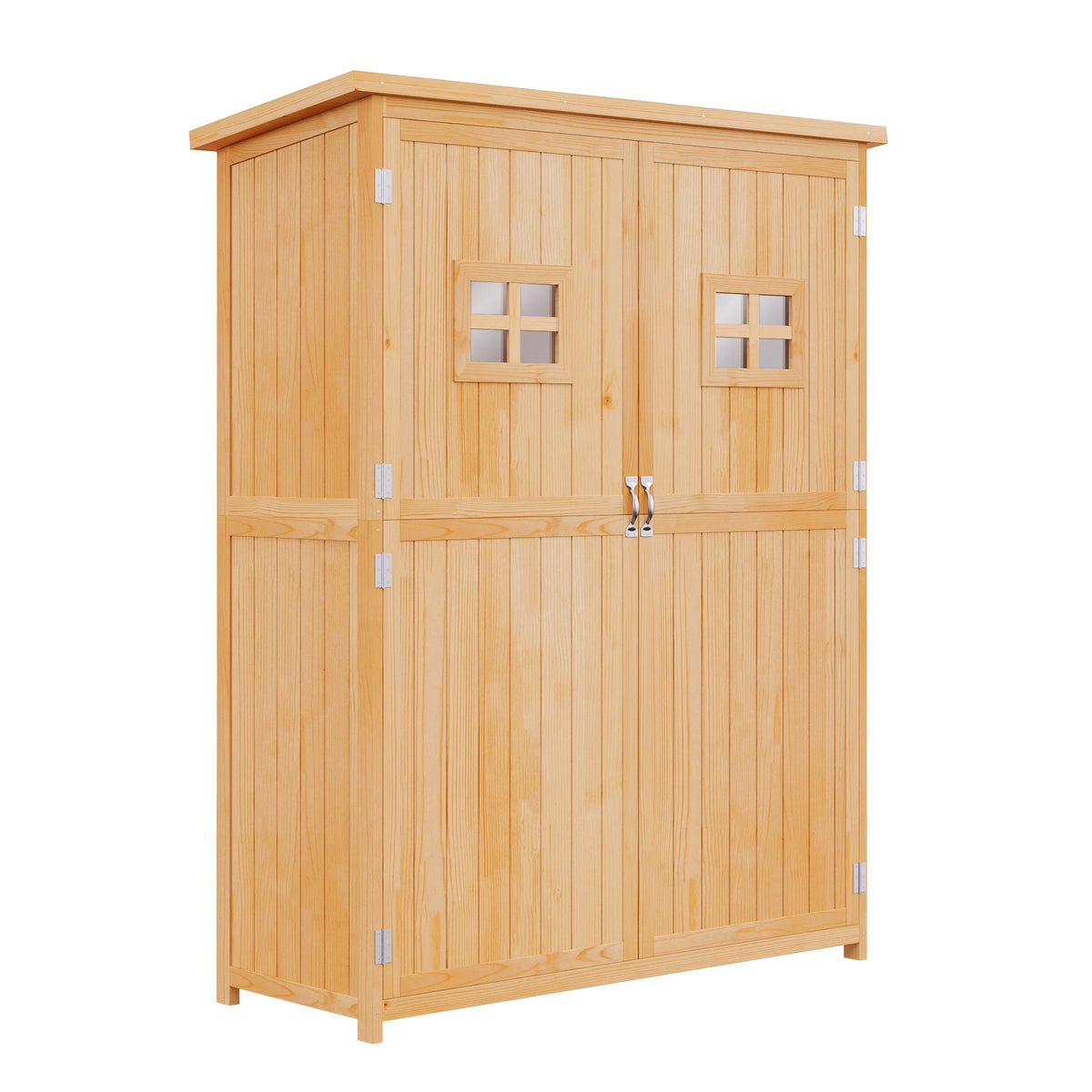 Wooden Garden Storage Shed with Double Doors and Three Shelves, 127.5 x 50 x 164cm