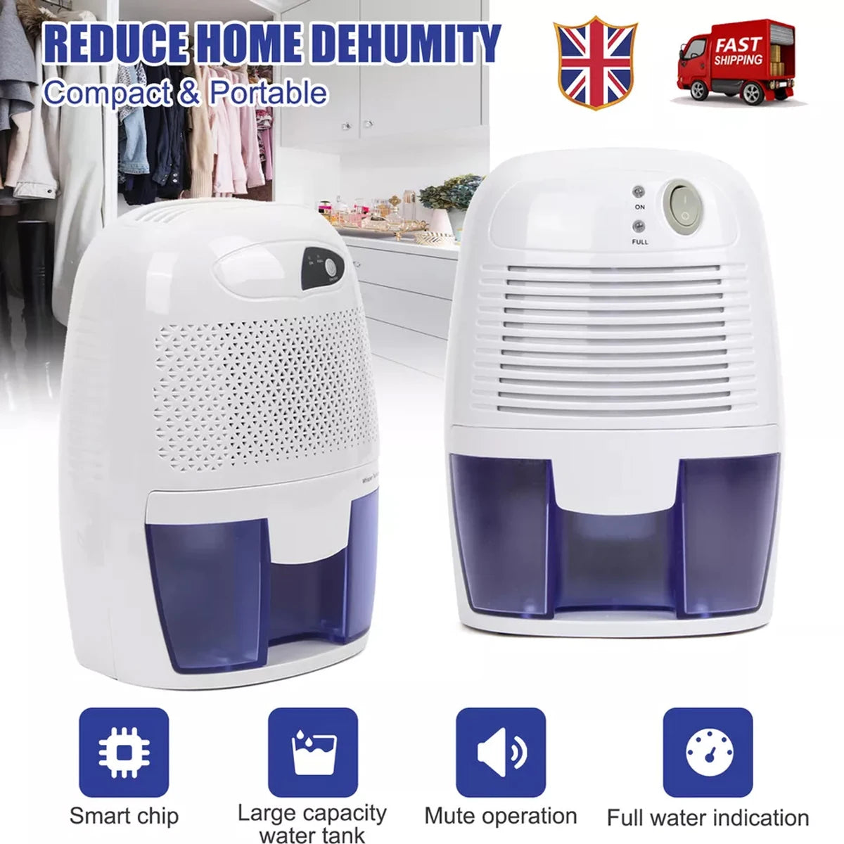 Mini Electric Dehumidifier with 500ml Tank, Quiet Moisture Absorber for Small Rooms