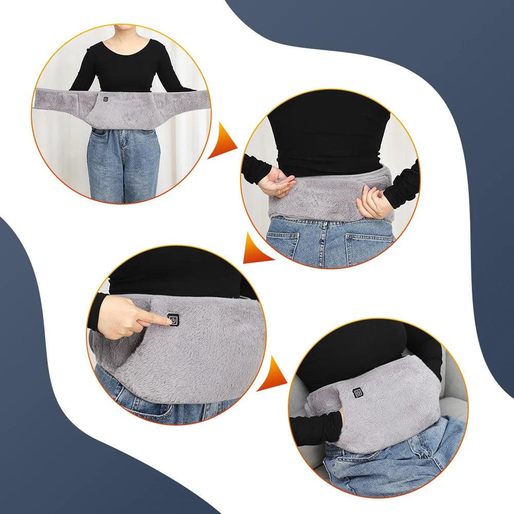 USB Heated Waist Belt with Hand Warmer, 3 Heat Levels, Washable Crystal Velvet