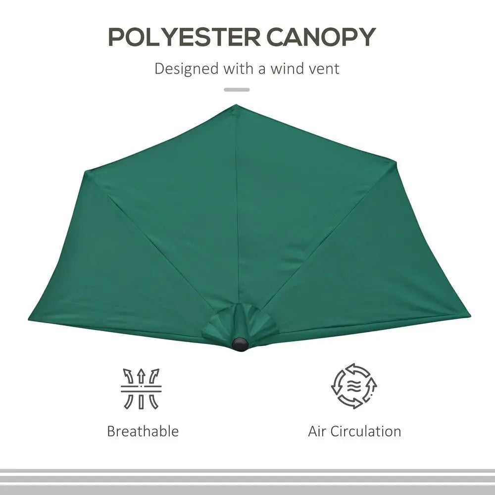 2.7m Garden Half Parasol, Outdoor Balcony Umbrella with 5 Steel Ribs, Patio Sun Shade, Green