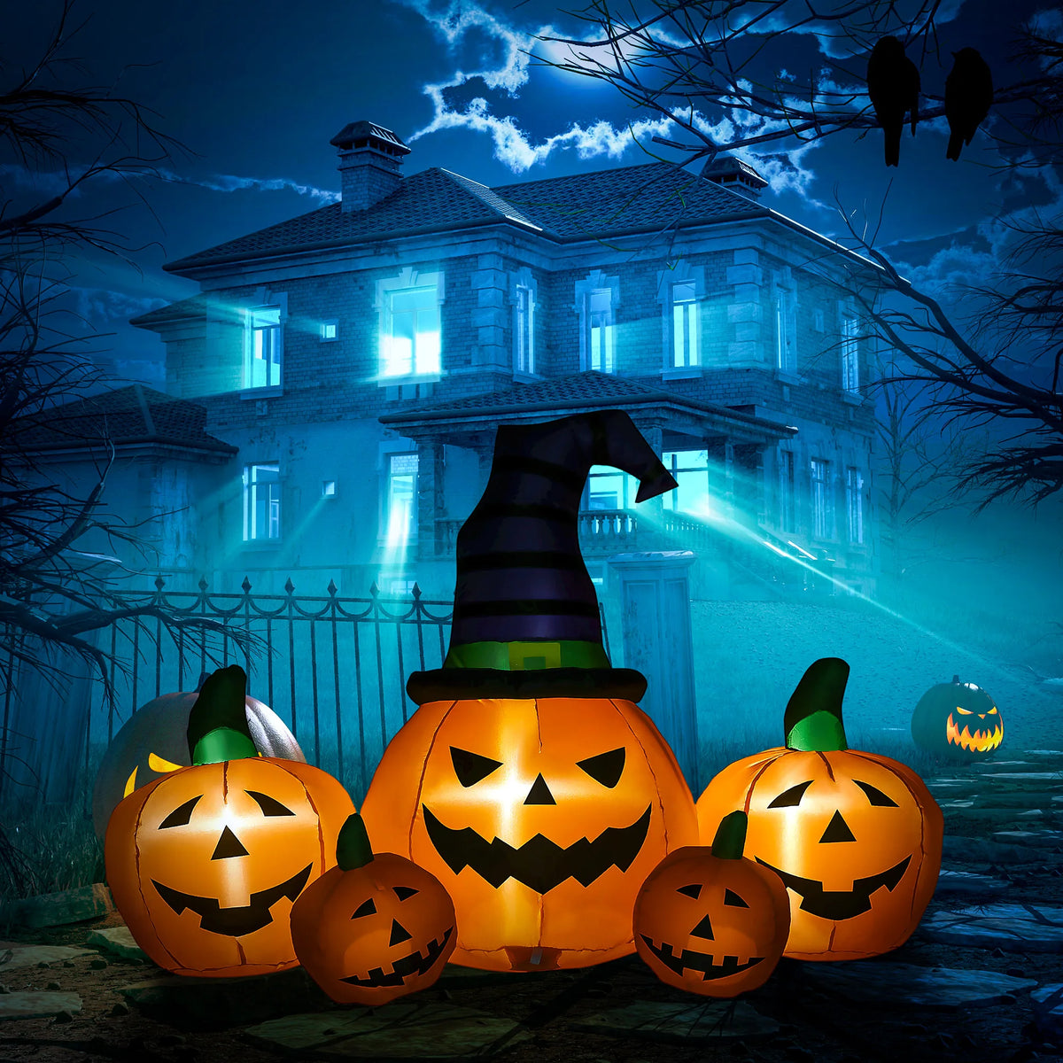 6ft Inflatable Halloween Pumpkin in Hat with LED Lights