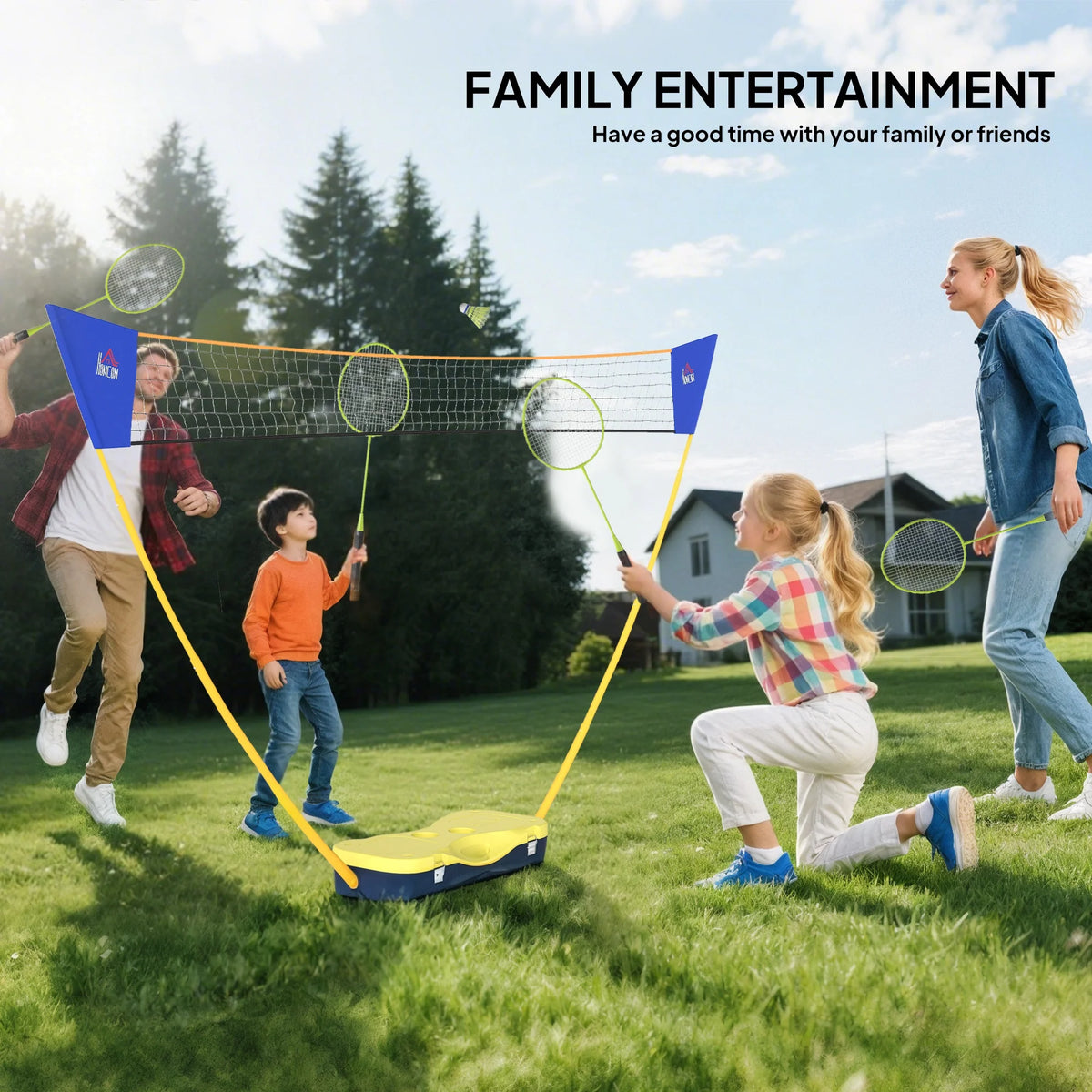 Portable Folding Badminton Net Set with 4 Rackets and 2 Nylon Shuttlecocks, for Adult Exercise Training