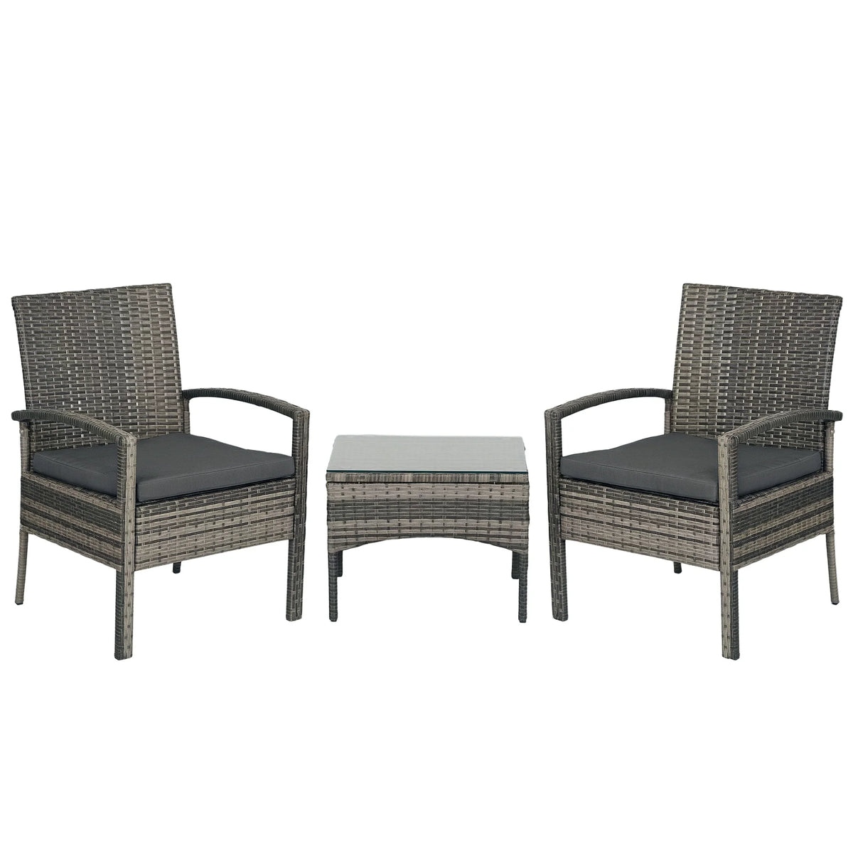 Rattan Bistro Set, 3-Piece Wicker Garden Furniture Set with Cushions, Grey
