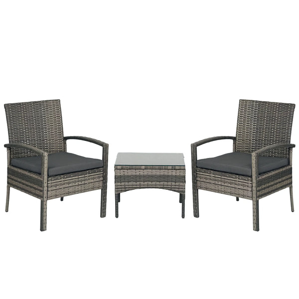 Rattan Bistro Set, 3-Piece Wicker Garden Furniture Set with Cushions, Grey