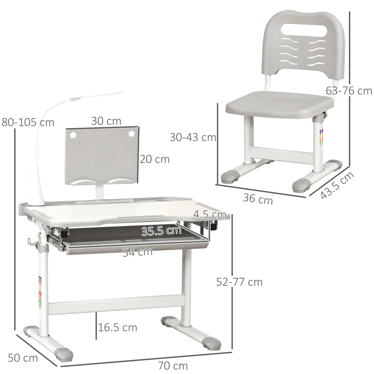 Height Adjustable Kids Desk and Chair Set with USB Lamp