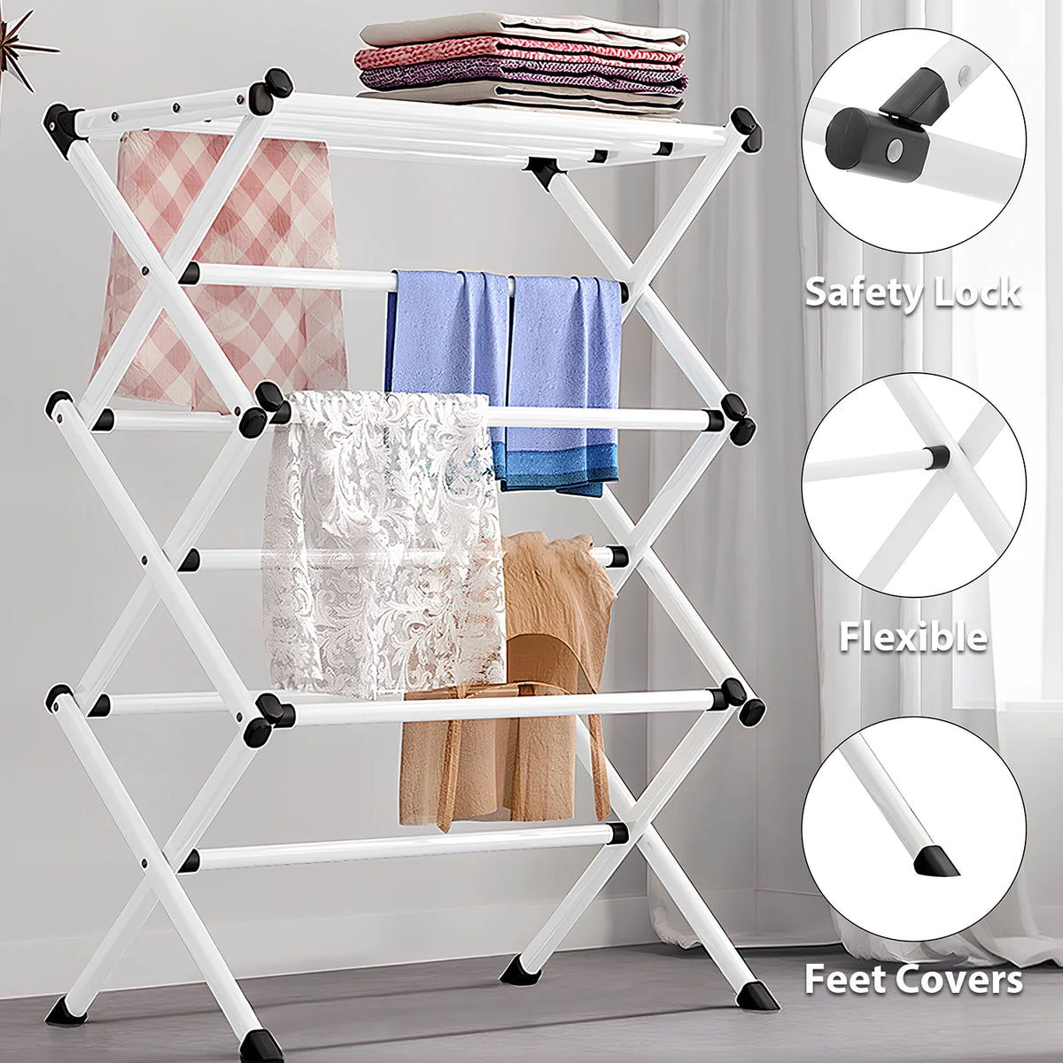 3-Tier Heavy Duty Clothes Airer, Foldable Laundry Drying Rack for Indoor and Outdoor Use