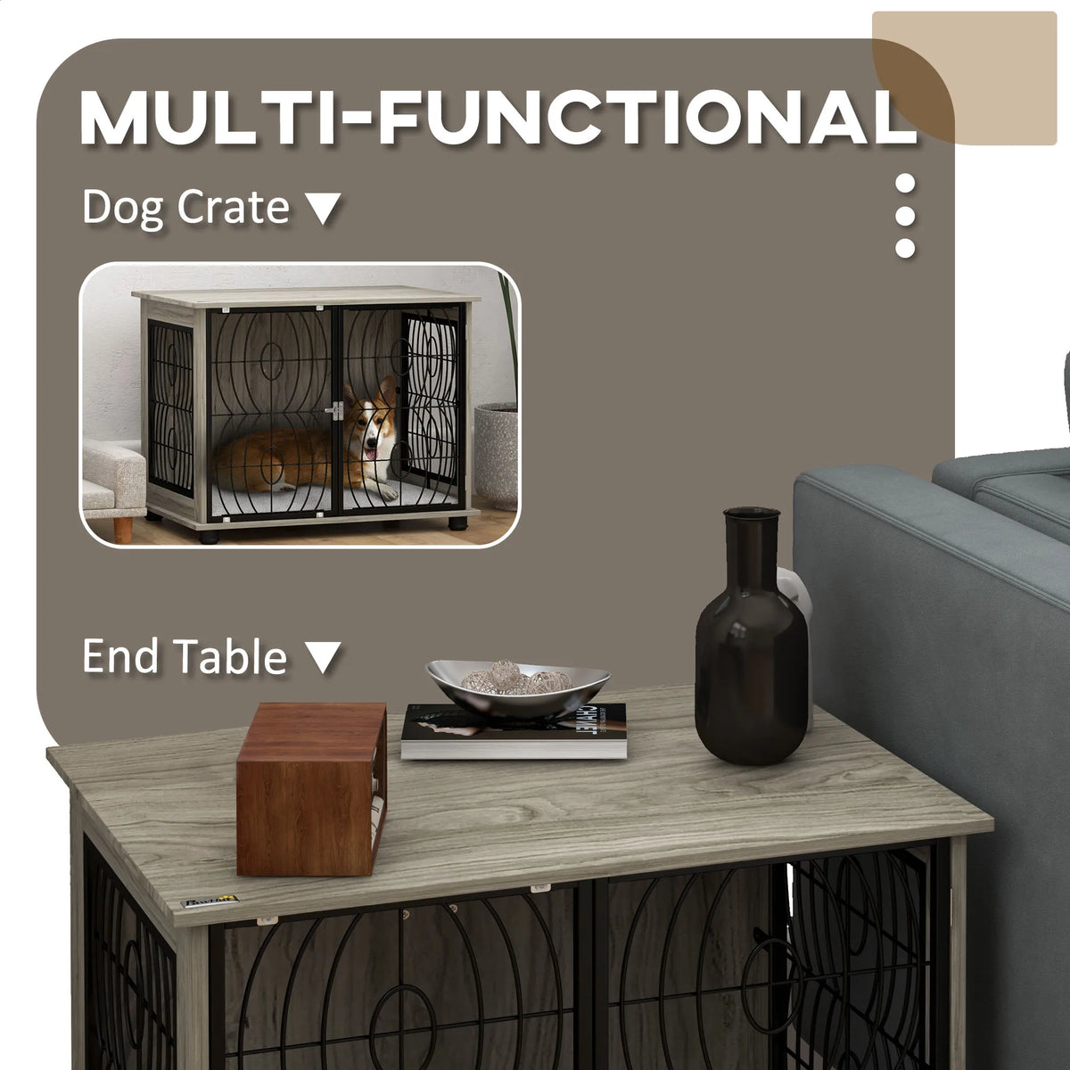 Dog Crate Furniture End Table w/ Cushion for Dogs