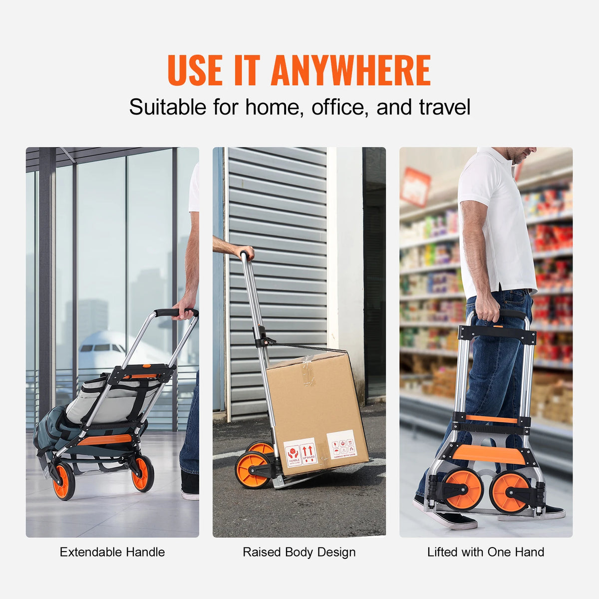 Folding Hand Truck Aluminium Portable Dolly Cart Telescoping Handle Binding Rope for Moving Warehouse