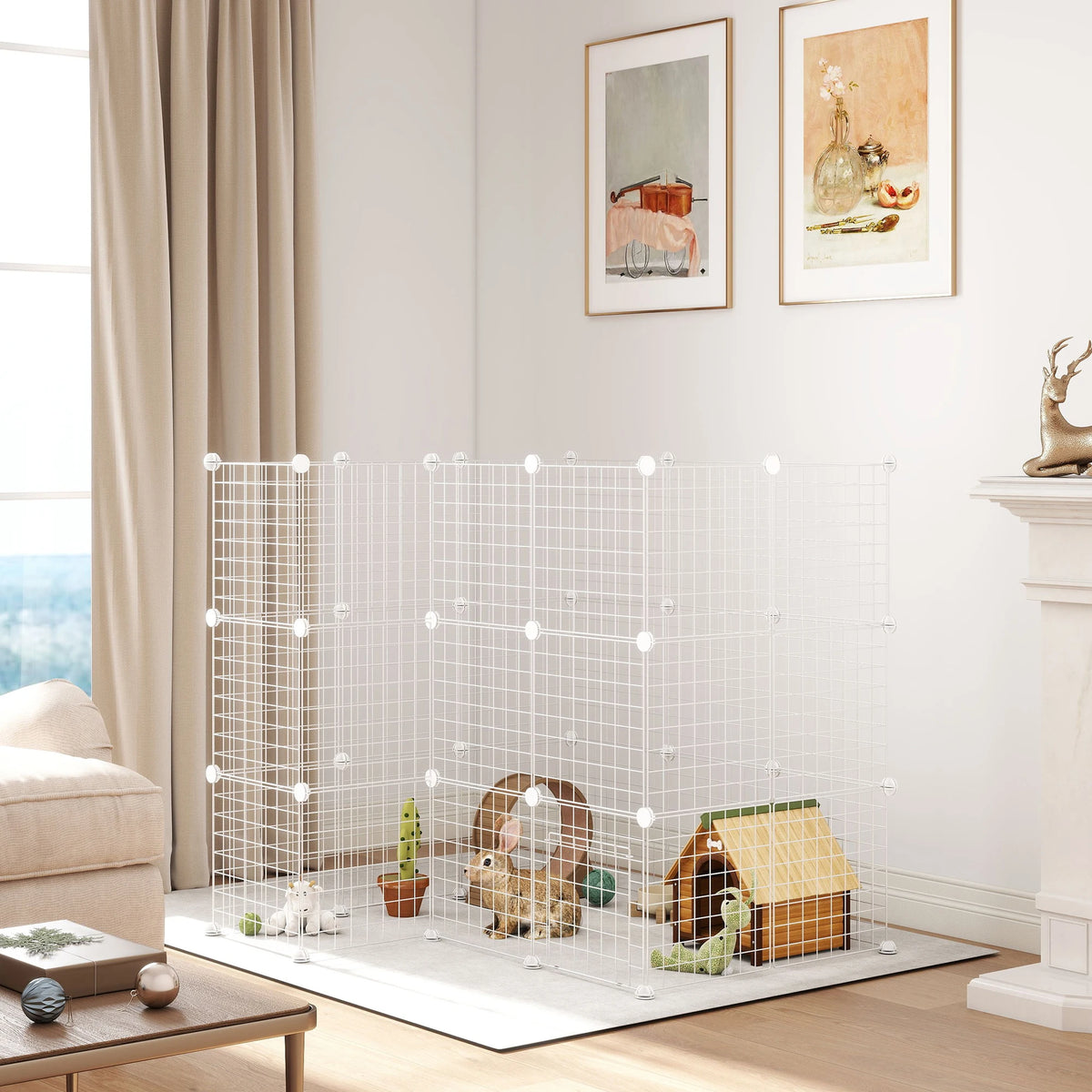 DIY Pet Playpen, 36 Panel Cage for Rabbit, Chinchilla, Hedgehog - White