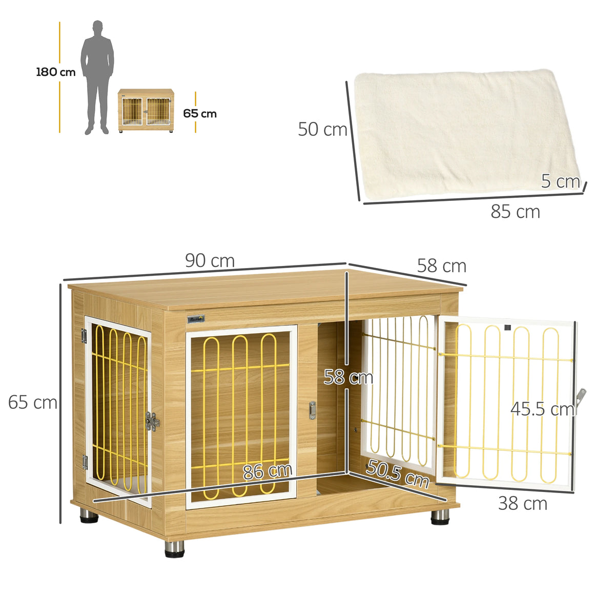 Dog Crate Furniture, Dog Crate End Table w/ Soft Cushion, Double Door