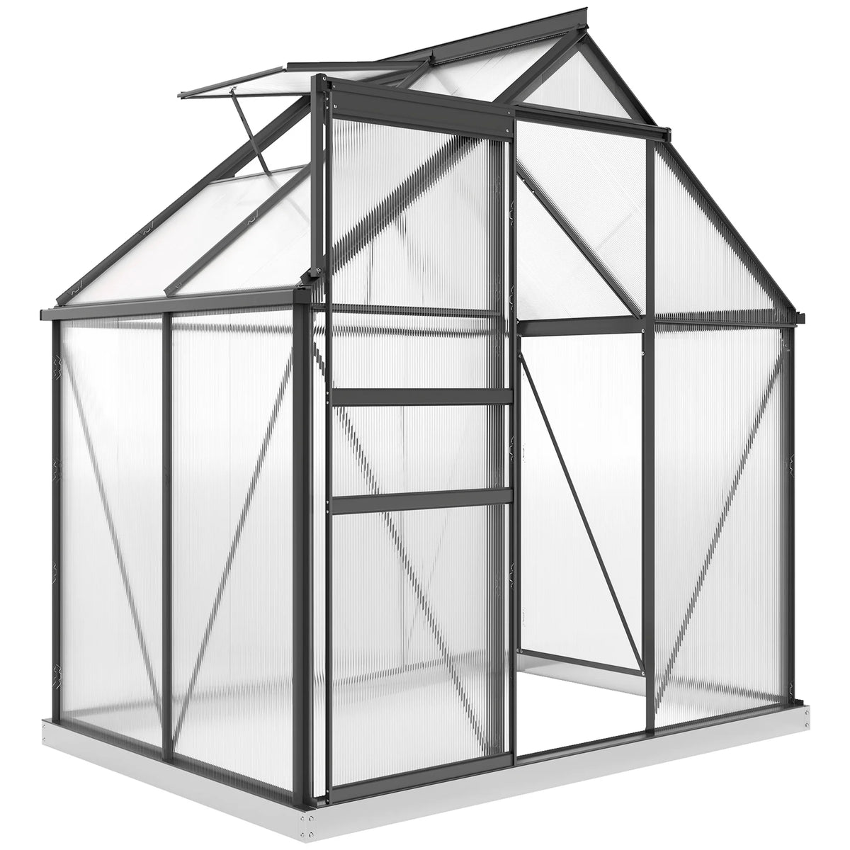 6 x 4ft Polycarbonate Walk-In Greenhouse with Sliding Door and Roof Vent