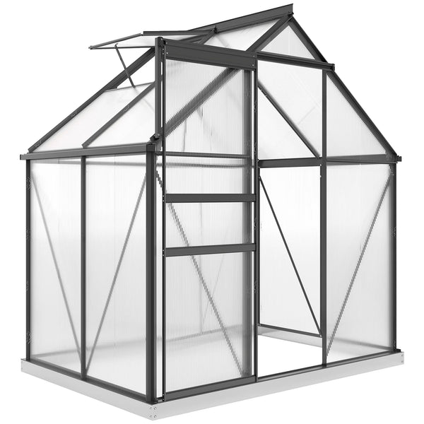 6 x 4ft Polycarbonate Walk-In Greenhouse with Sliding Door and Roof Vent