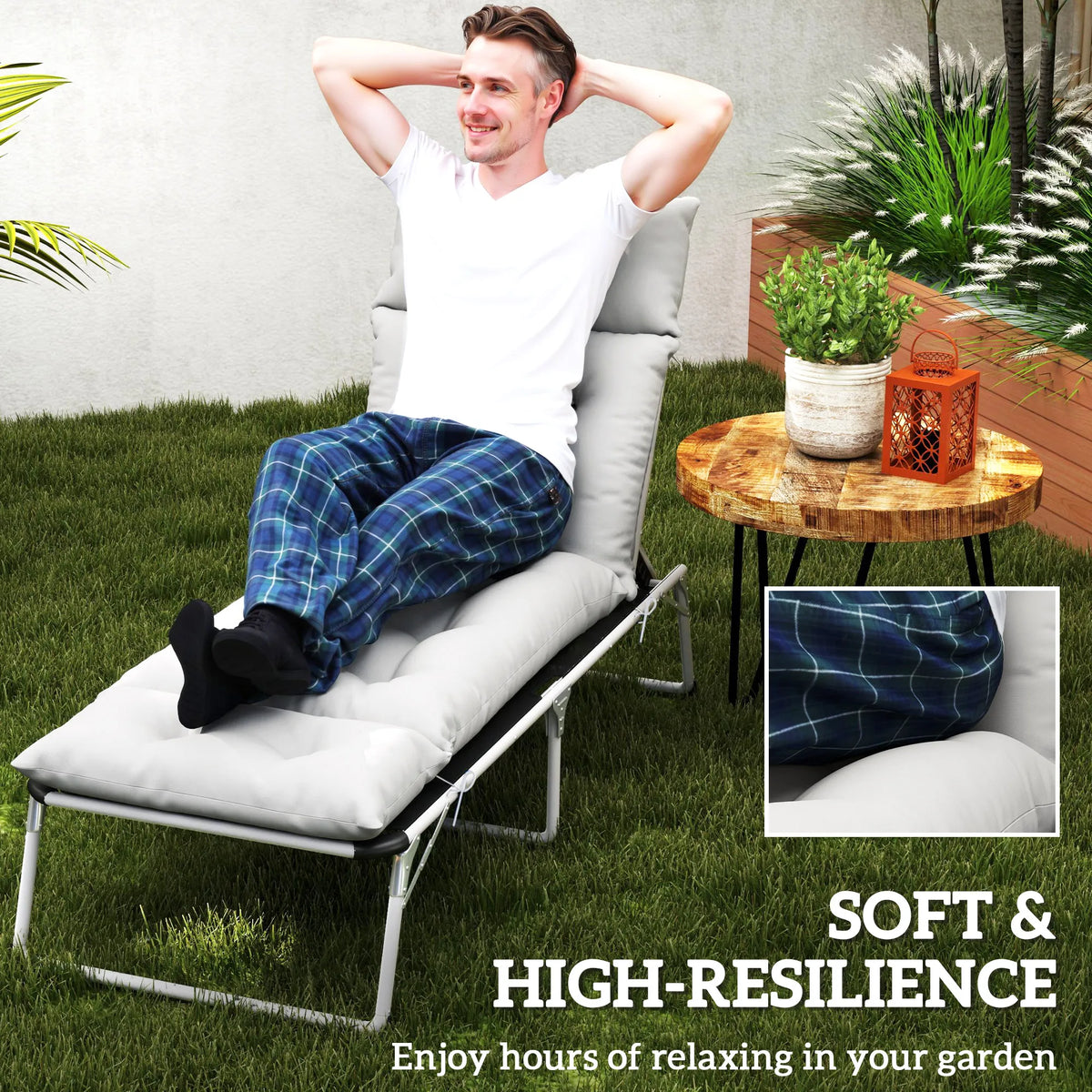 Sun Lounger Cushion Only, 190cm Garden Lounge Chair Pad, Light Grey