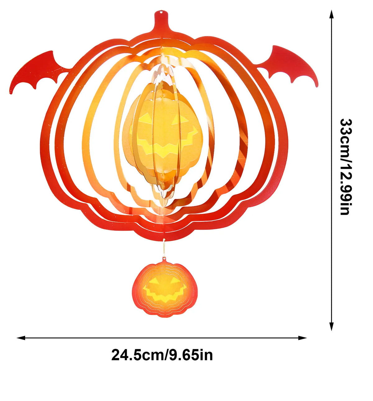 Halloween Pumpkin Wind Spinner, Stainless Steel Hanging Garden Decoration, 33cm