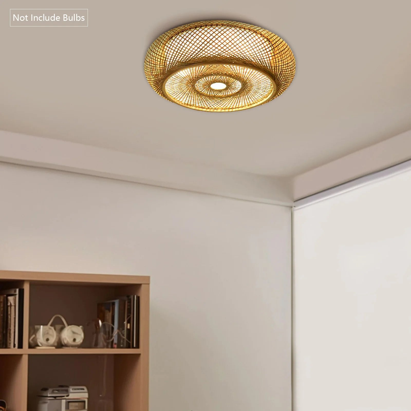 Handwoven Bamboo Rattan Ceiling Light 3x E27 Flush Mount Natural Woven Pendant for Living Room Bedroom Kitchen