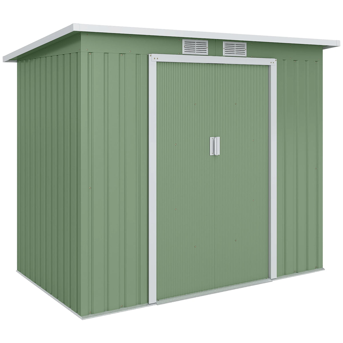 7 x 4ft Lean-To Metal Garden Shed with Sliding Doors and Vents, Green