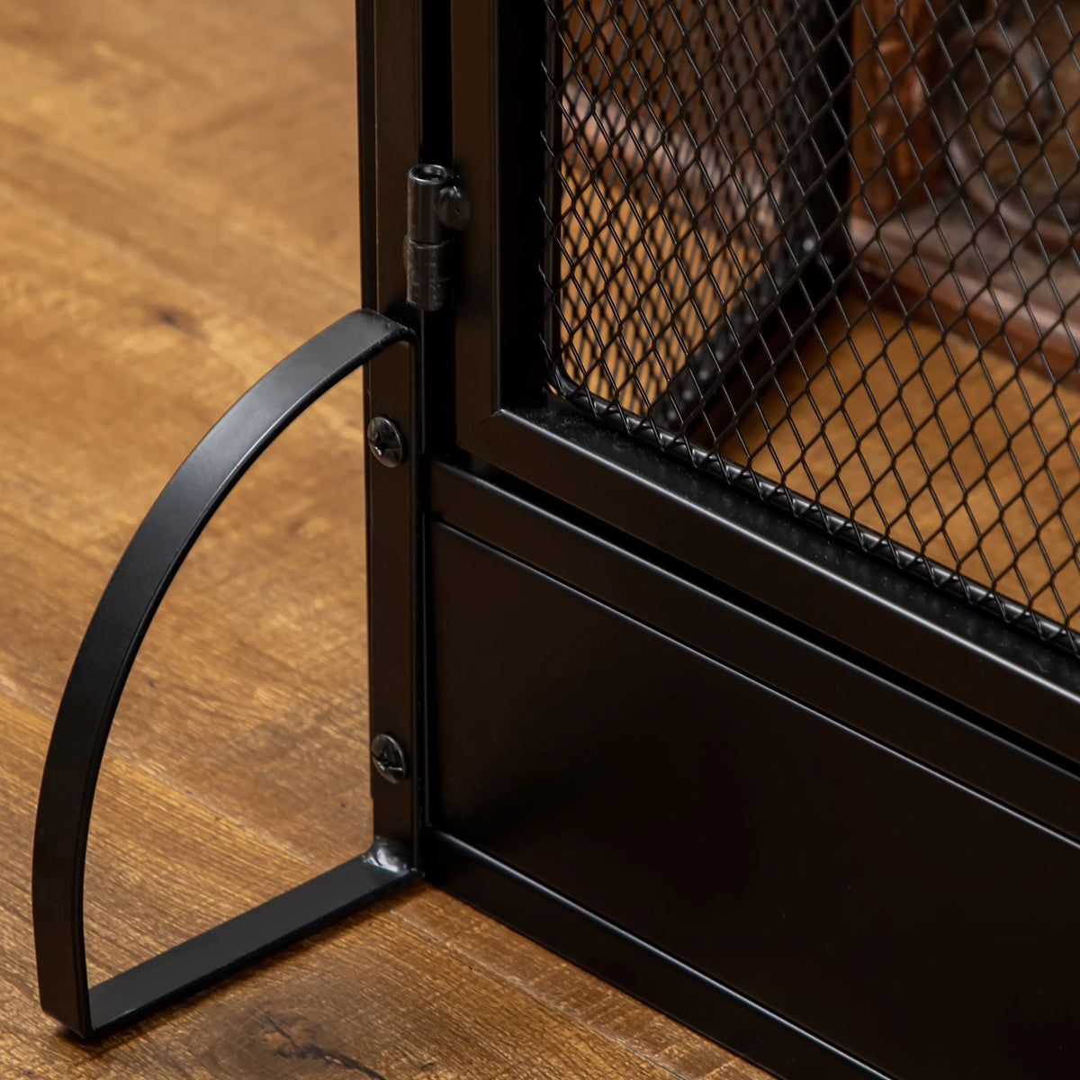 3-Panel Metal Mesh Folding Fireplace Screen with Door, Freestanding Spark Guard