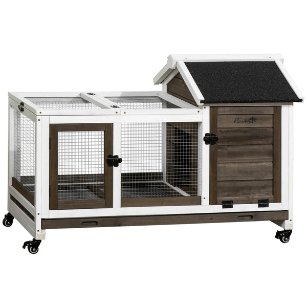 Wooden Rabbit Hutch on Wheels 108x58x73.5cm with Run Openable Roof and Removable Tray Fir Wood