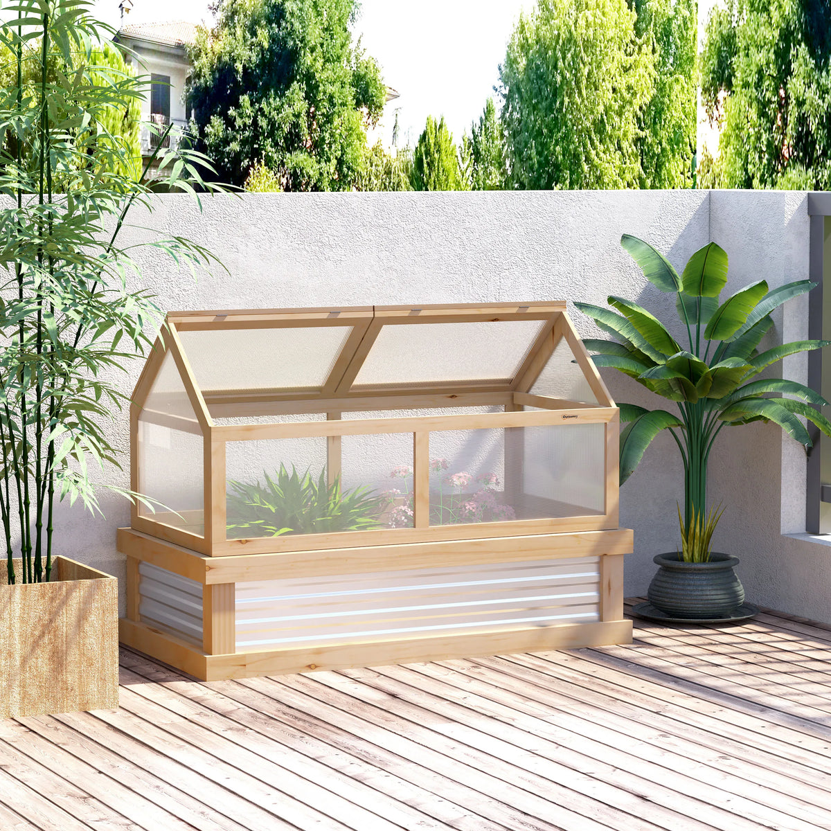 Raised Garden Bed Kit with Greenhouse Top, Cold Frame Planter Protection, Natural