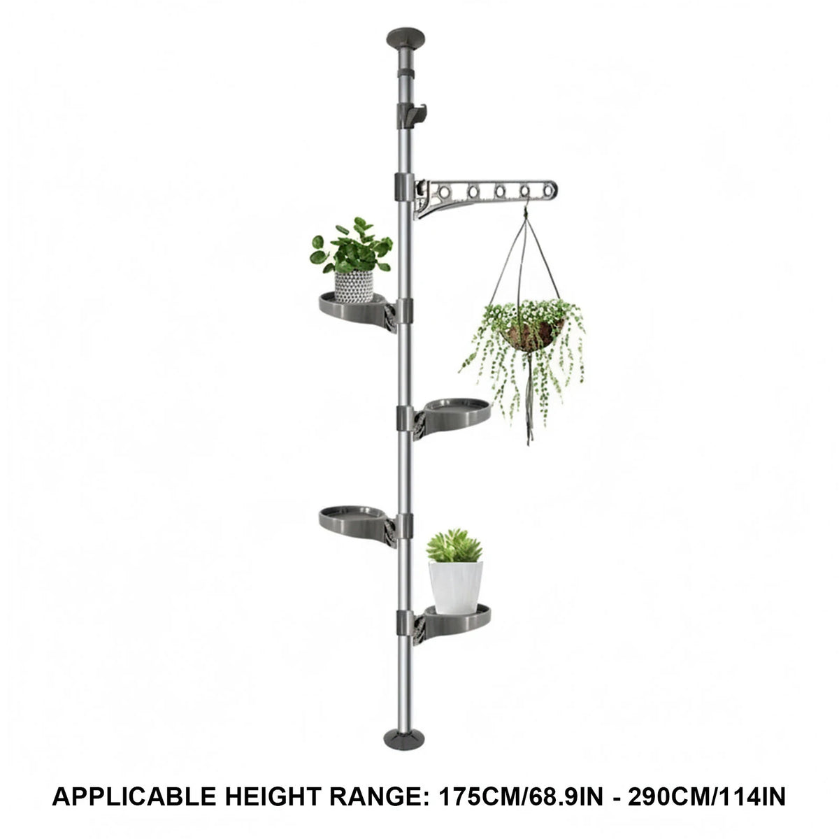 4 Layer Tension Rod Plant Stand Adjustable 175-290cm Floor to Ceiling for French Window Corner Home Decor