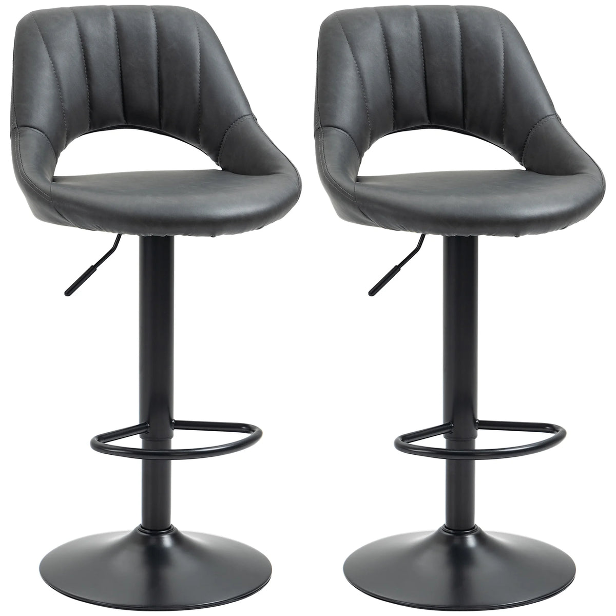Barstools Set of 2 Adjustable Swivel Height Gas Lift PU Leather Chairs