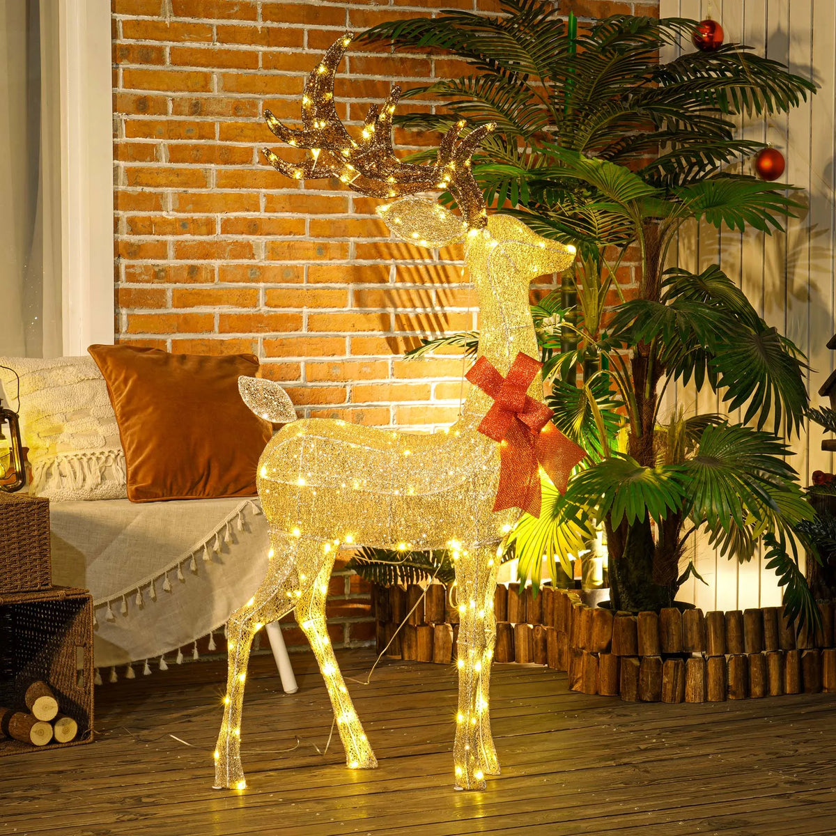 Light-Up Christmas Reindeer with 137 LEDs, Indoor/Outdoor, 135cm, Gold Tone