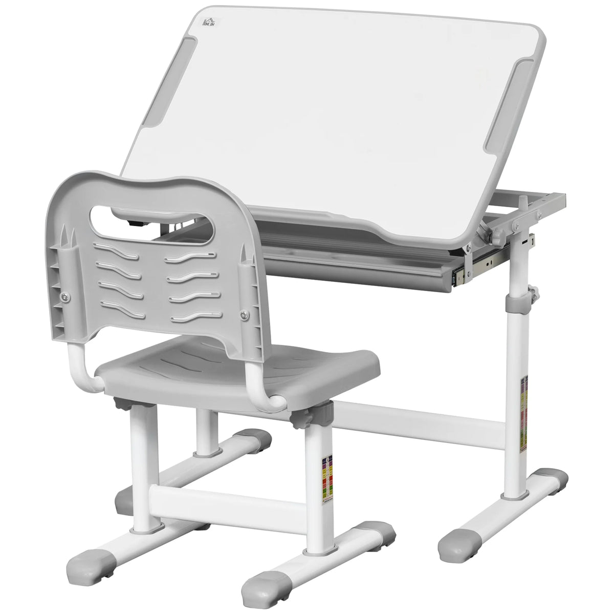 Kids Desk and Chair Set Height Adjustable 52-77cm with 45 Degree Tilting Top Drawer 2 Pen Slots and Hook