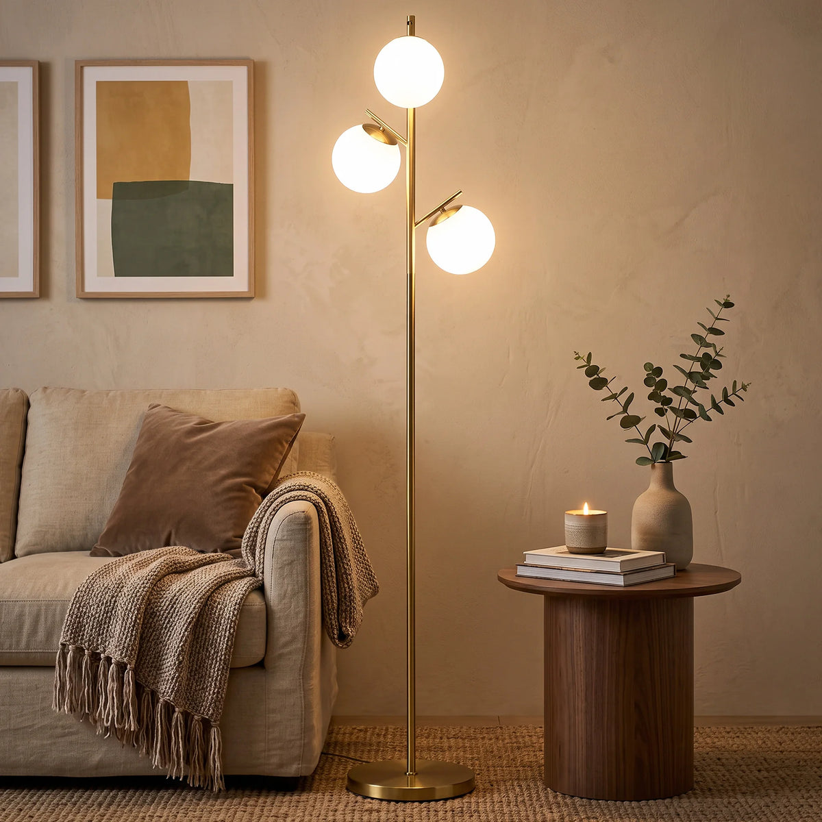 Modern 3-Light Globe Floor Lamp with Frosted Glass Shades and Foot Switch