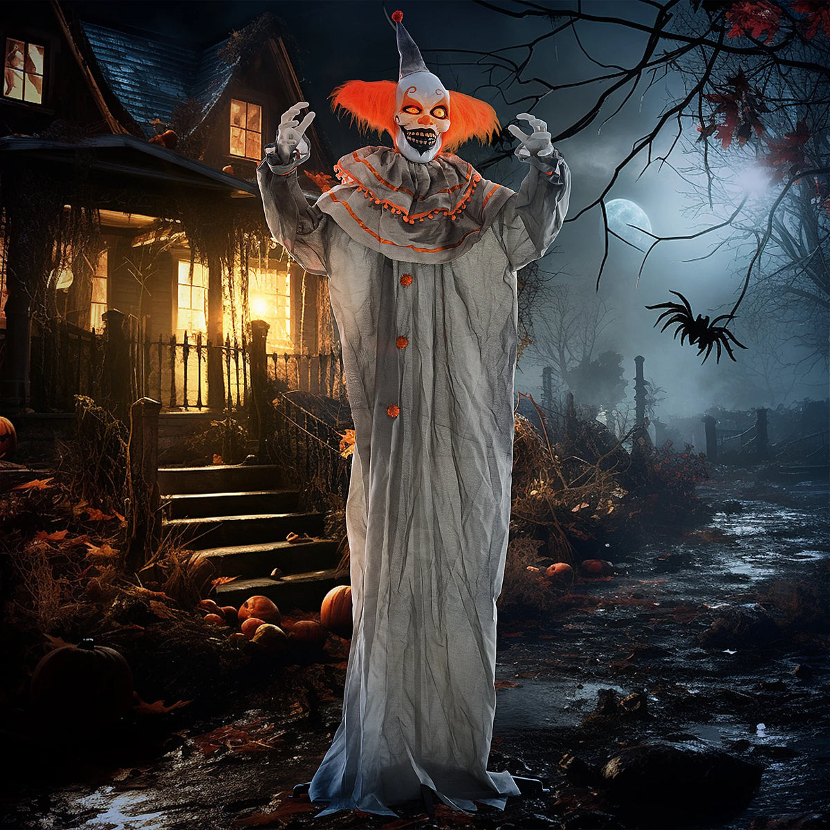 Halloween clown prop with waving arms and turning head